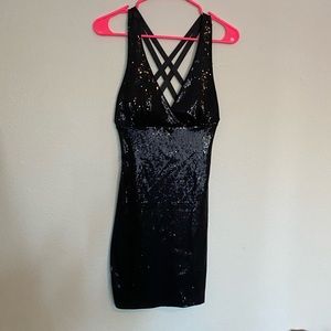 Black sequin mini dress in small